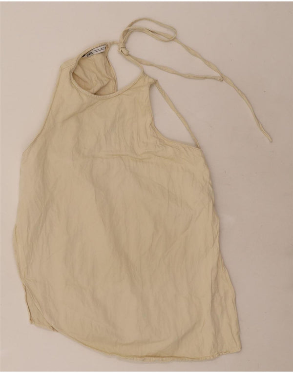 Zara Dame Halter Top UK 10 Small Off White Viscose