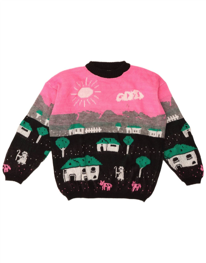 Alta Moda Dame Crew Neck Jumper Sweater UK 16 Large Pink Colourblock Uld