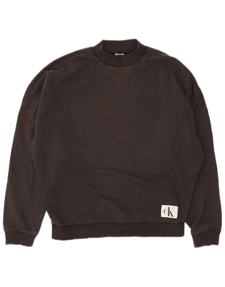 Calvin Klein Dame Oversized Sweatshirt Jumper UK 10 Small Black Bomuld