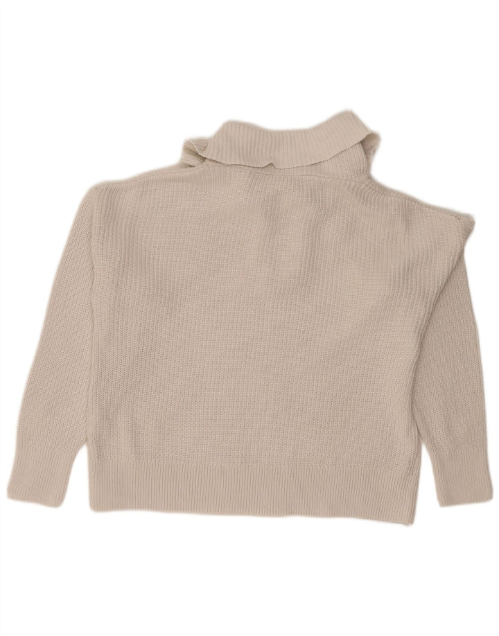 Besætningstøj Dame Crop Zip Neck Jumper Sweater UK 12 Medium White