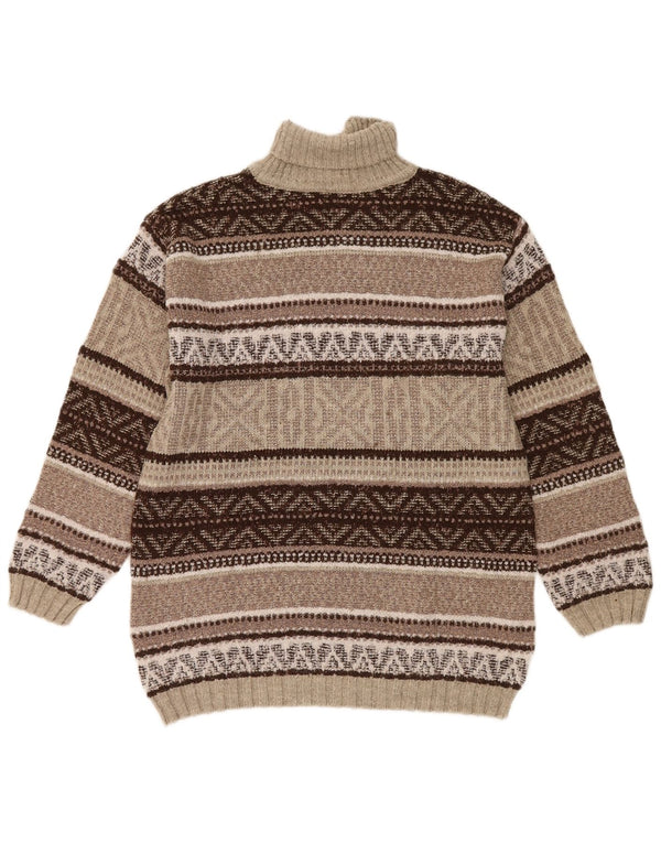 Vintage Herre rullehals sweater medium brun geometrisk uld
