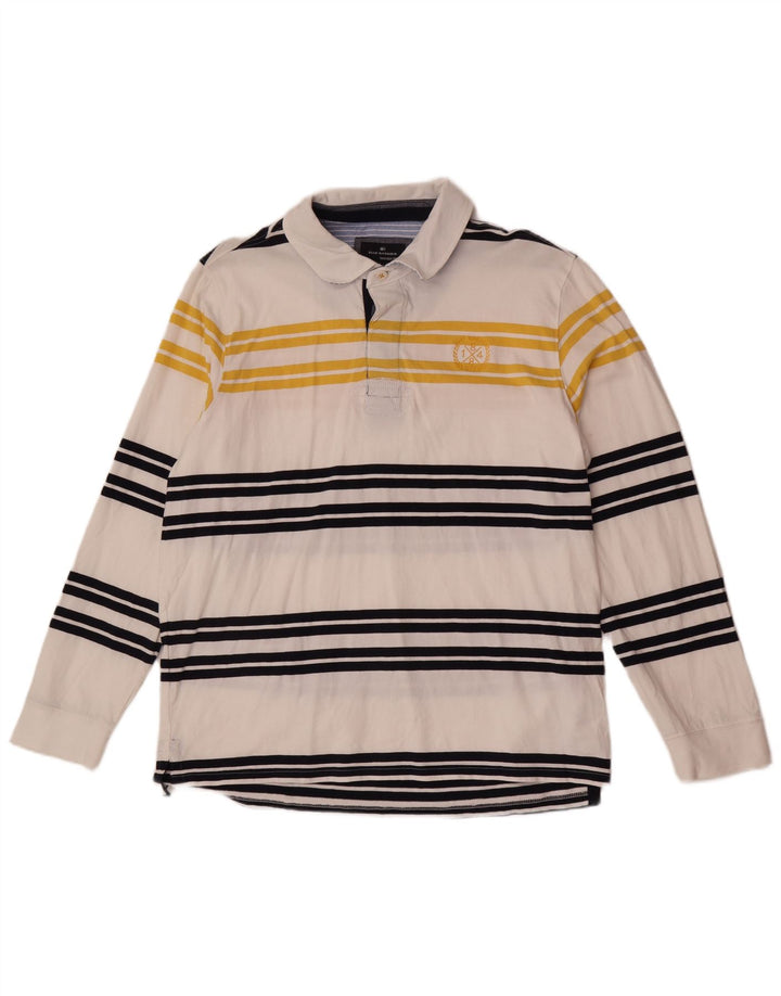 Marks & Spencer Herre Blue Harbor Rugby Polo Shirt Stor hvid stribet