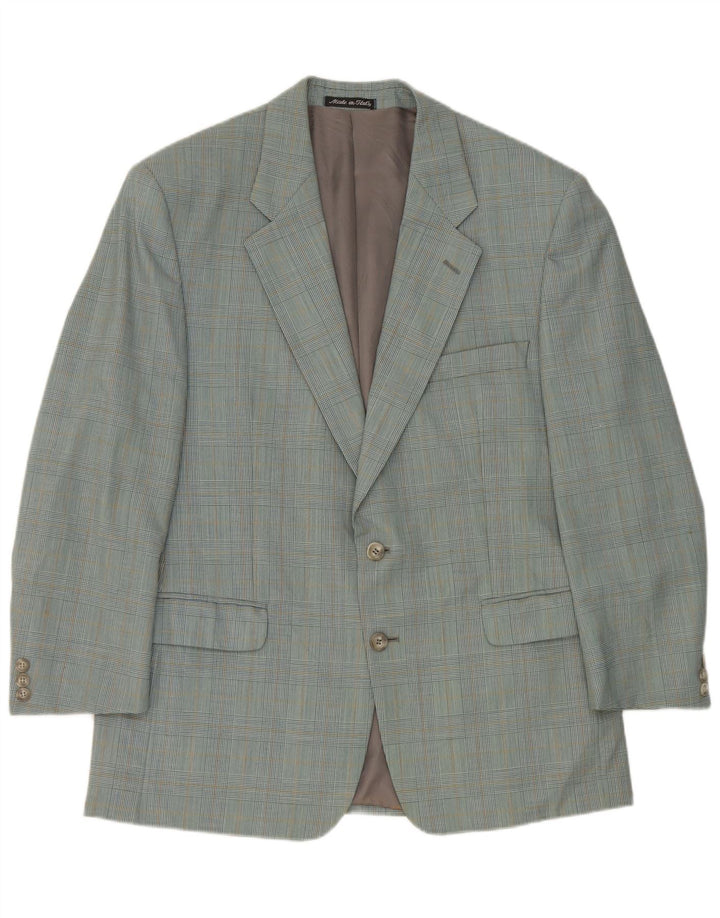 Vintage herre 2-knaps blazerjakke IT 50 Large Blue Check Virgin Wool