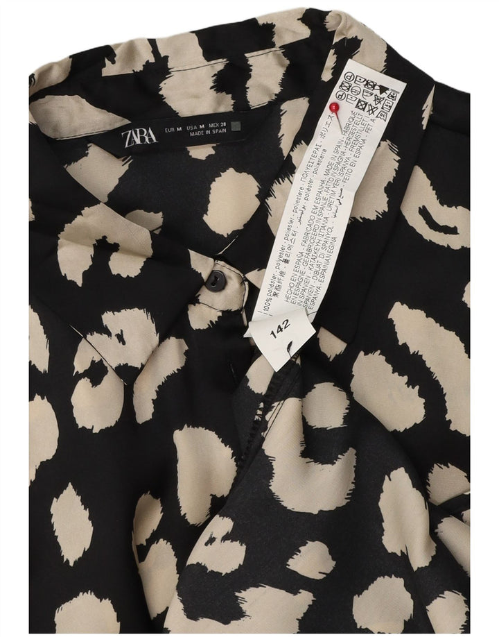 Zara skjortebluse til kvinder UK 14 Medium Black Animal Print Polyester