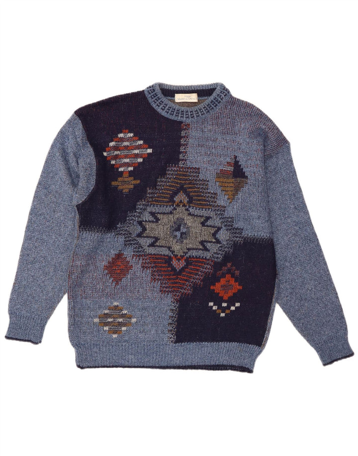 St Michael Herre Crew Neck Jumper Sweater lille blå geometrisk akryl