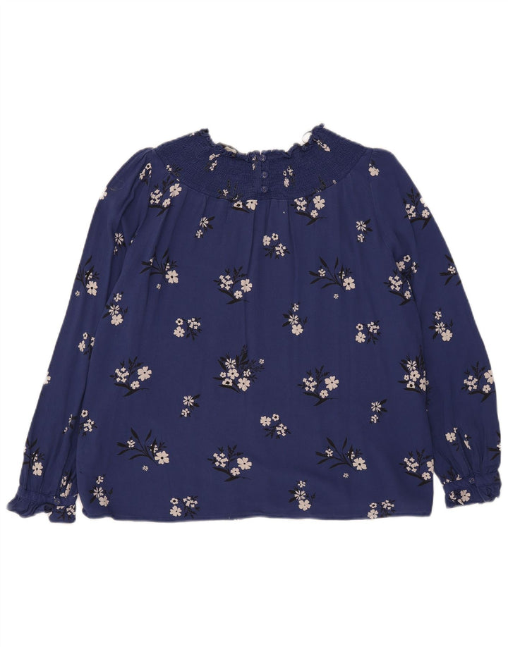 Marks & Spencer Dame Langærmet Bluse Top UK 12 Medium Navy Blue Floral