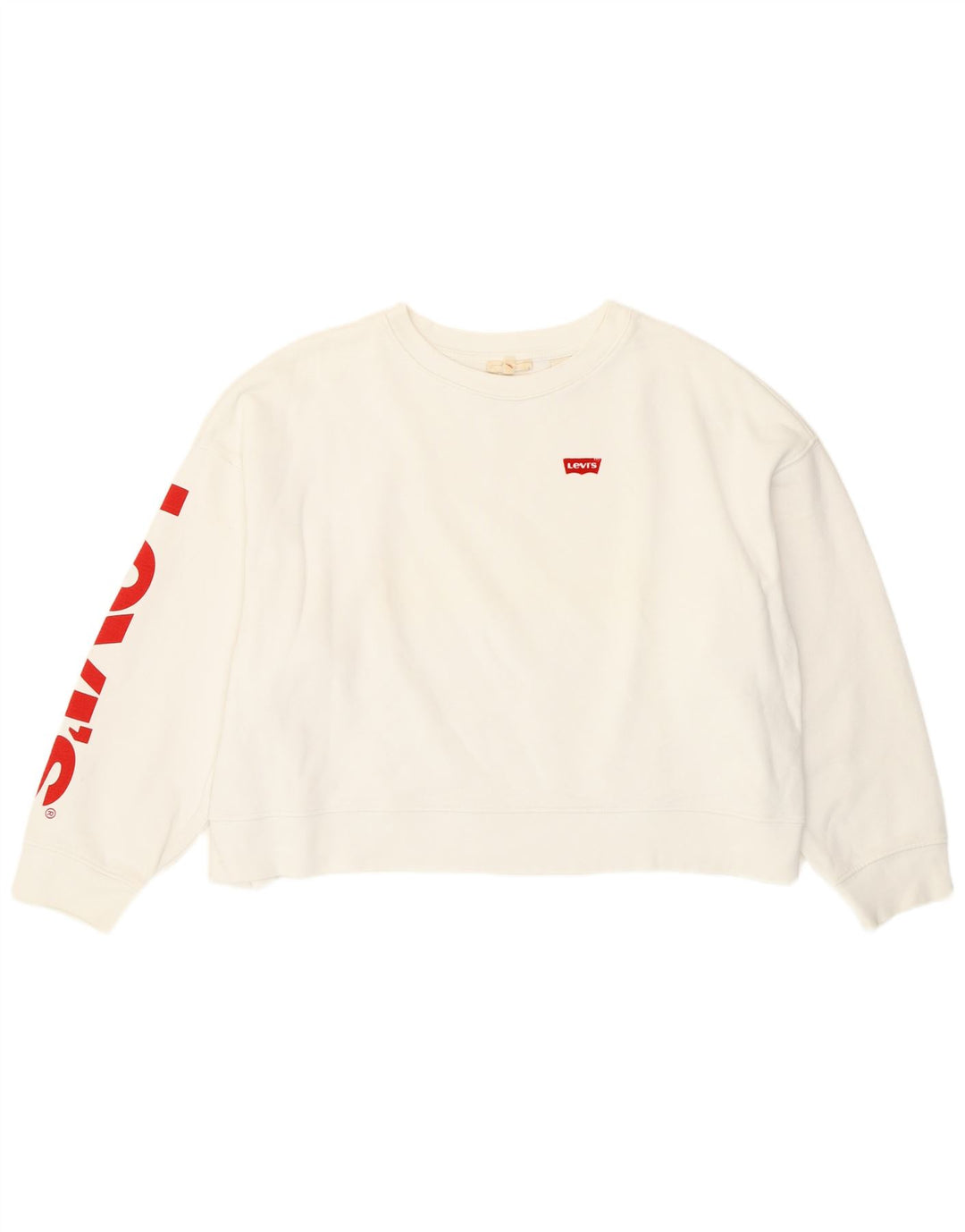 Levi's Dame Oversized Grafisk Crop Sweatshirt Jumper UK 10 Small White