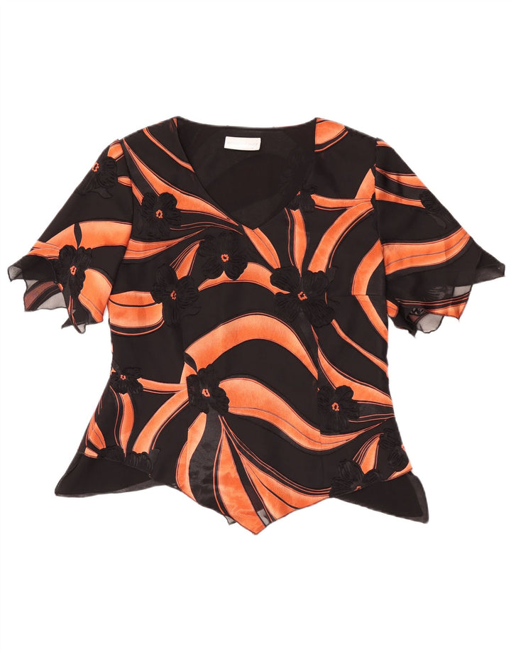 Hermann Lange Dame Asymmetrisk Bluse Top EU 38 Medium Black Floral Rayon