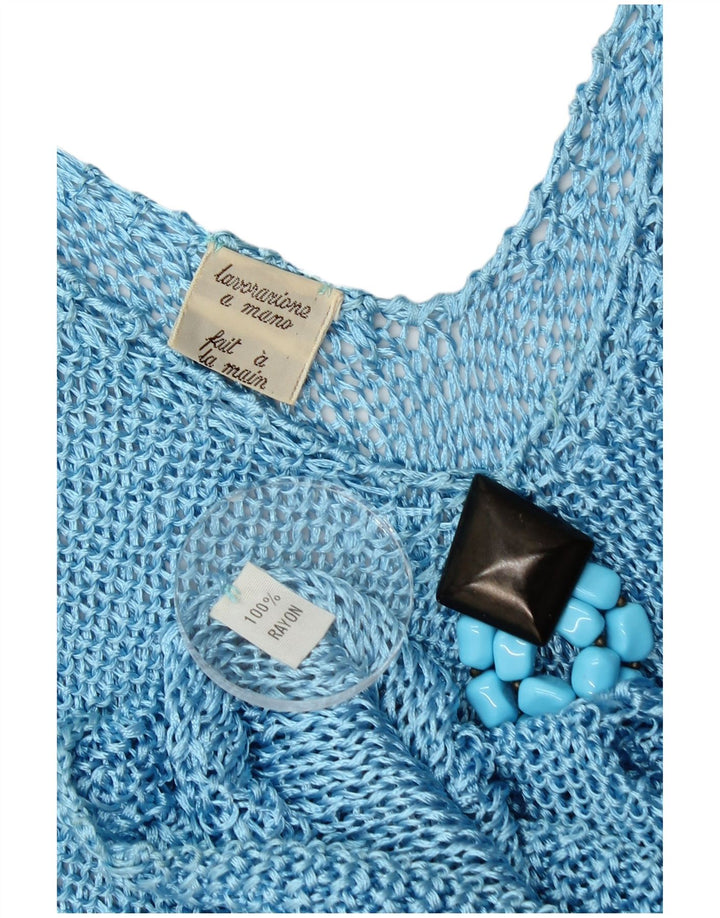 Vintage Dame Vest Tank Top UK 10 Small Blue Rayon