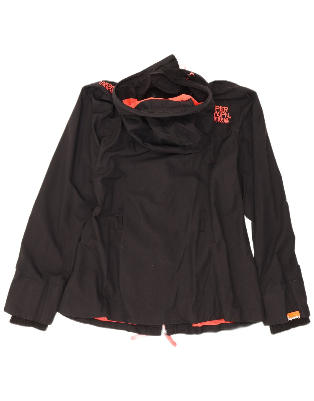 Superdry Womens The Windmac Regnjakke med hætte UK 36 Lille sort polyester