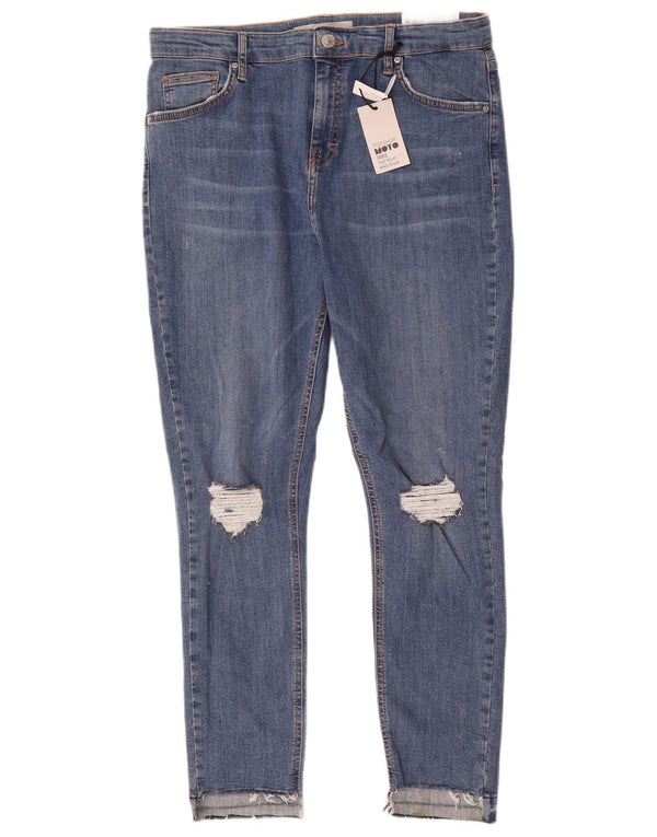 Topshop Dame Jamie Distressed Skinny Jeans med høj talje W34 L28 blå bomuld