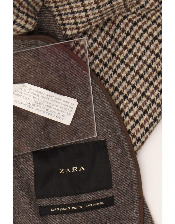 Zara Overfrakke til mænd UK 36 Small Brown Houndstooth Polyester