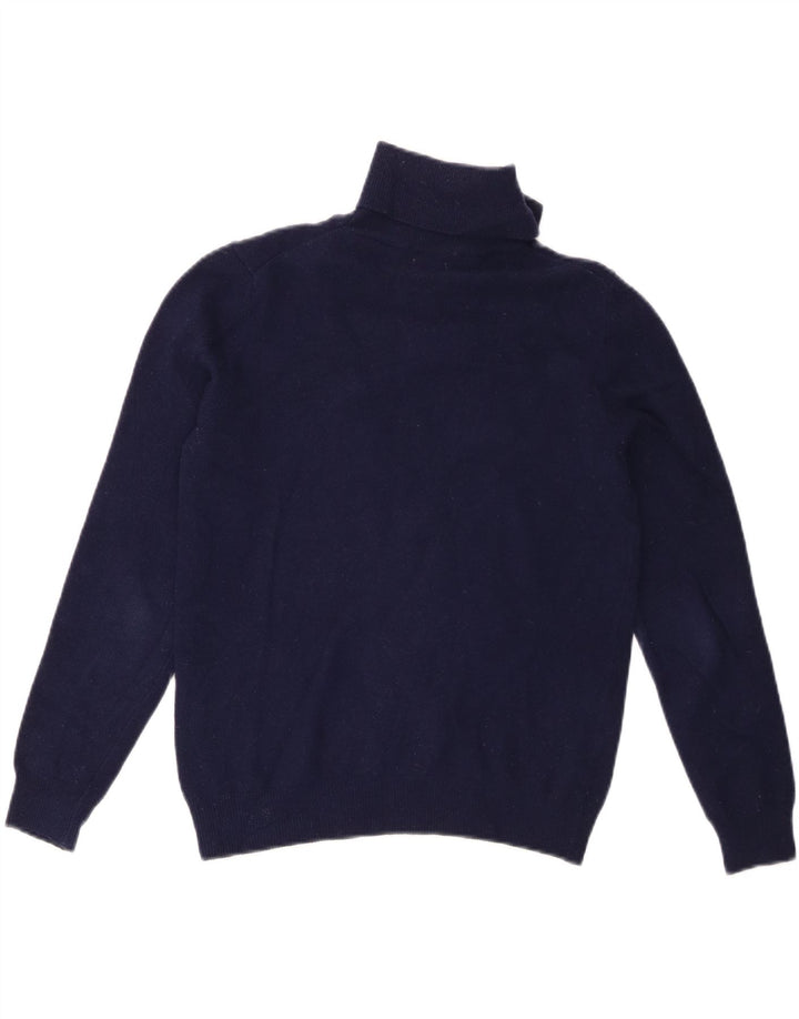 Benetton Dame Roll Neck Jumper Sweater UK 12 Medium Navy Blue Merino Wool