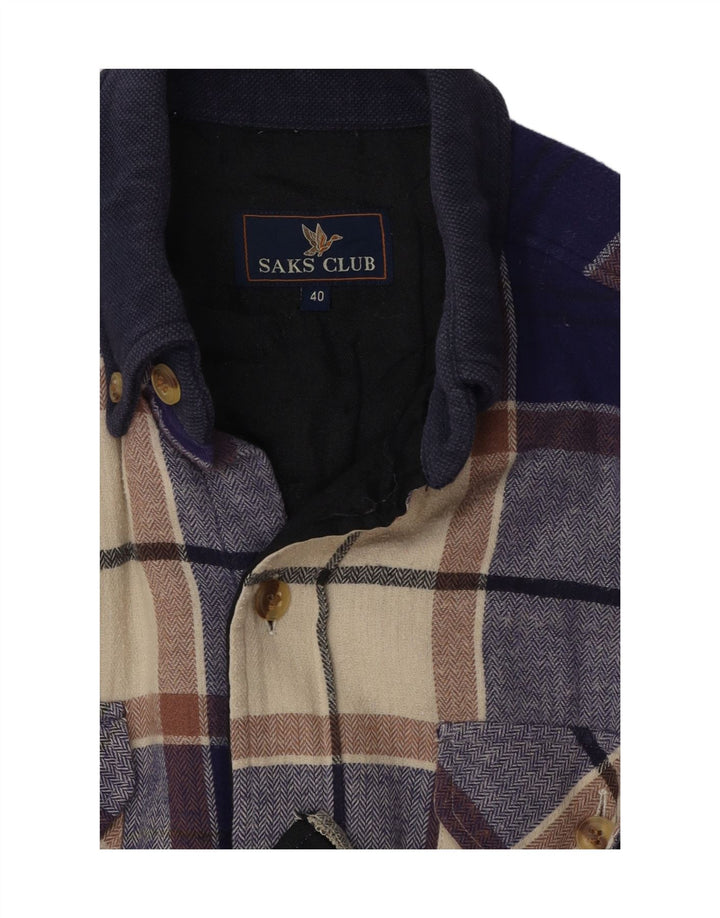 SAKS CLUB Mens Flannel Shirt Size 40 Medium Blue Check