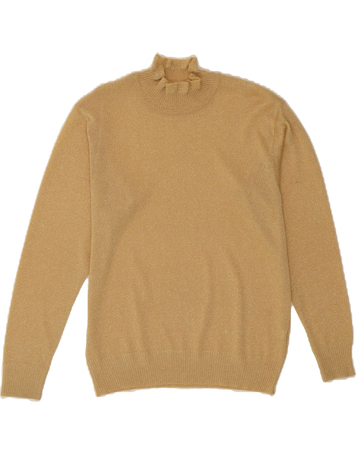VINTAGE Womens Turtle Neck Jumper Sweater UK 14 Medium Beige Acrylic Vintage Vintage and Second-Hand Vintage from Messina Hembry 