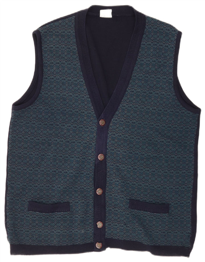 Bernardini Herre Ærmeløs Cardigan Sweater IT 52 Stor Marineblå Geometrisk