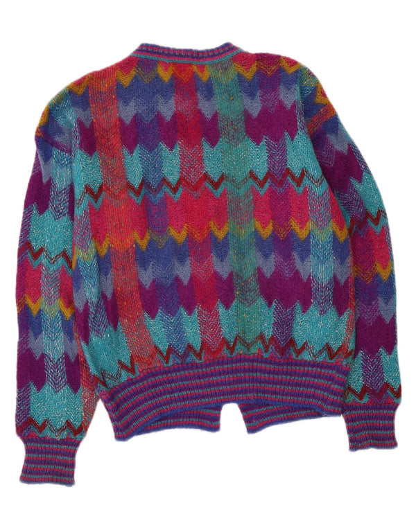 Vintage Dame Cardigan Sweater UK 12 Medium Flerfarvet Geometrisk
