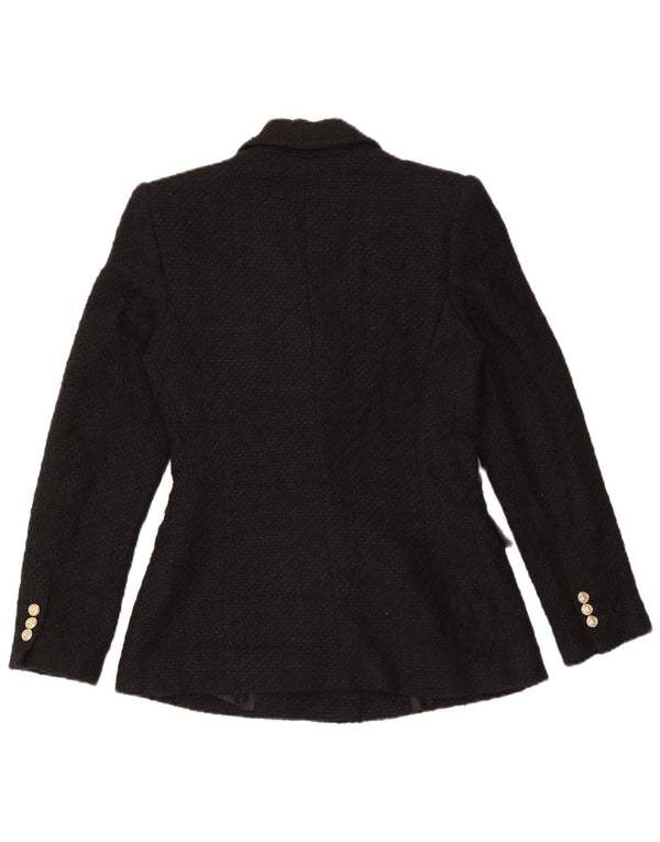 Zara Dame Double Breasted Blazer Jacket UK 10 Small Black Acryl