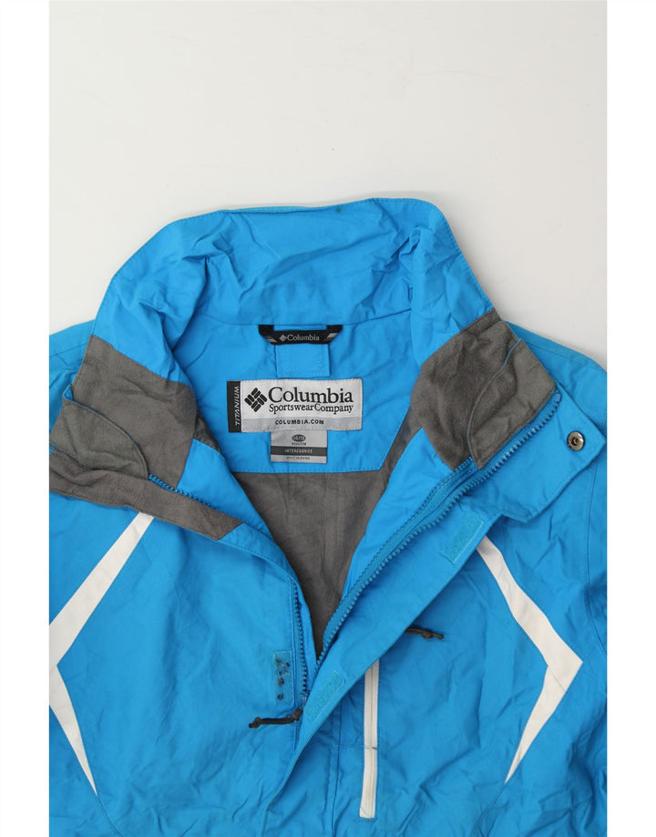 COLUMBIA Boys Windbreaker Jacket 14-15 Years Blue Colourblock Nylon Vintage Columbia and Second-Hand Columbia from Messina Hembry 