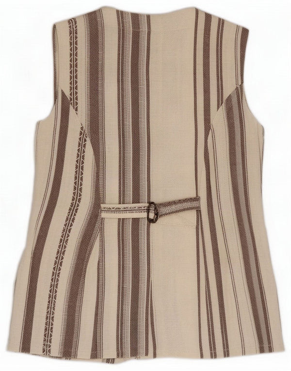 Vintage Dame 4-knaps ærmeløs blazerjakke UK 12 Medium Beige Stribet