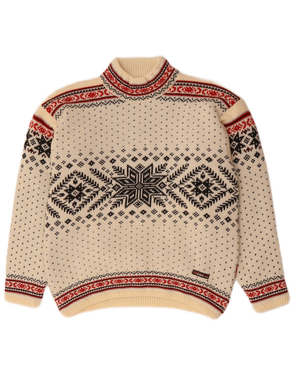 CAMPAGNOLO Herre Turtle Neck Jumper Sweater Medium White Fair Isle Wool