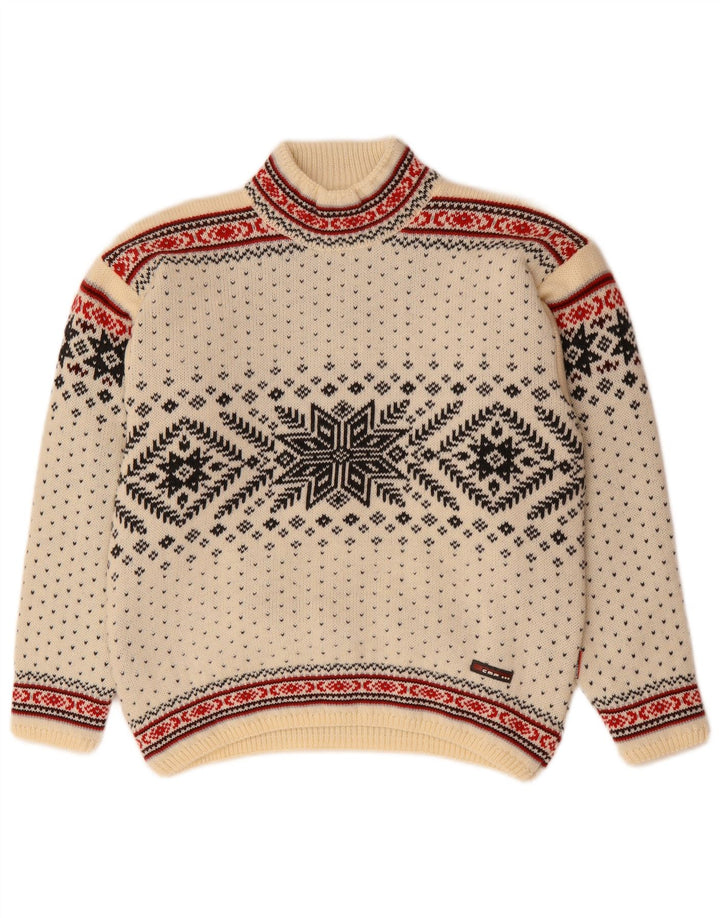 CAMPAGNOLO Herre Turtle Neck Jumper Sweater Medium White Fair Isle Wool