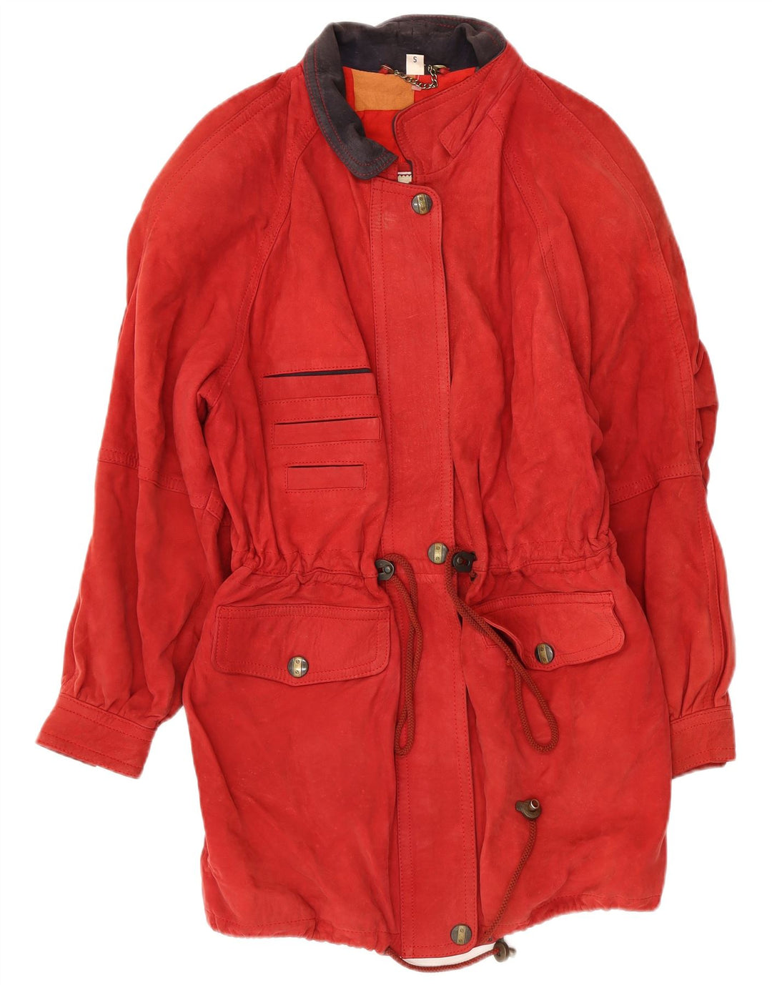 Vintage Dame Ruskind Oversized Overfrakke UK 10 Lille rødt læder