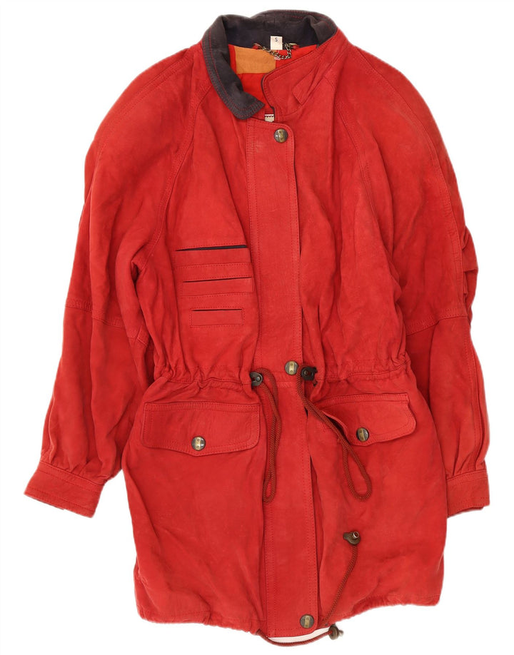 Vintage Dame Ruskind Oversized Overfrakke UK 10 Lille rødt læder