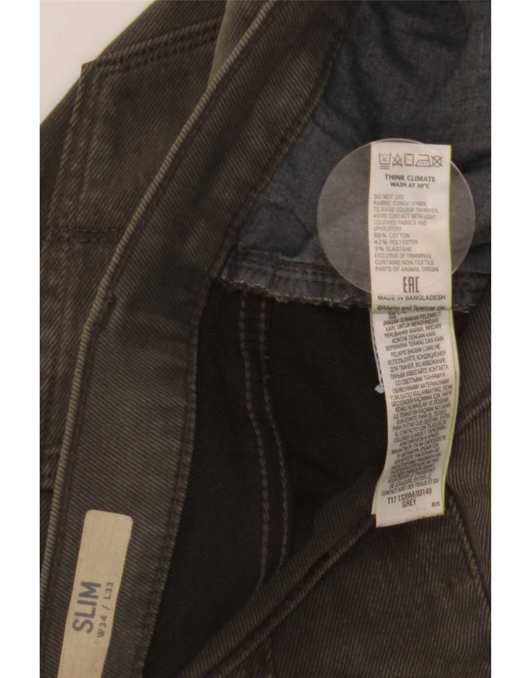 Marks & Spencer Herre Slim Jeans W34 L33 Grå Bomuld
