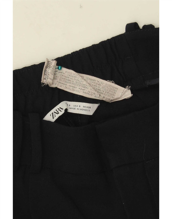 Zara Womens Loose Fit Cropped Trousers Small W26 L24 Navy Blue Polyester