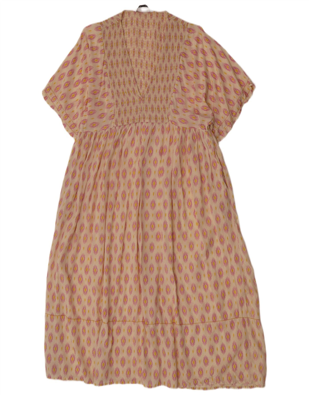 Zara Dame Kaftan Kjole UK 12 Medium Off White Ikat Viscose