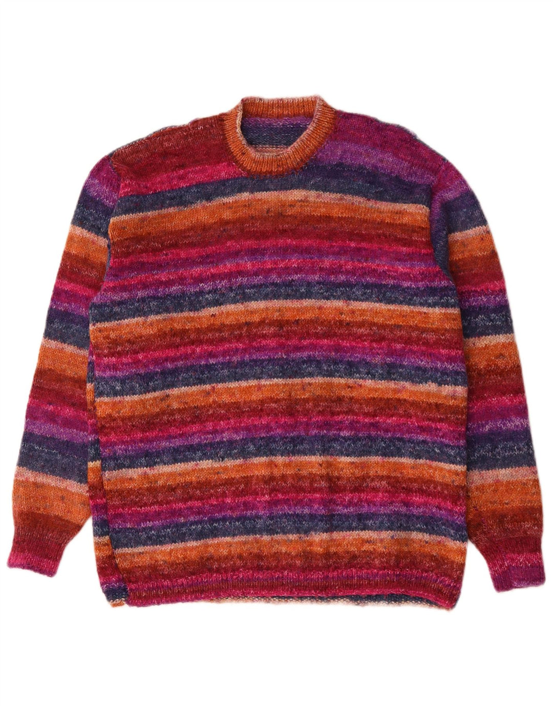 Vintage dame sweater med rund hals DK 16 Stor flerfarvet stribet
