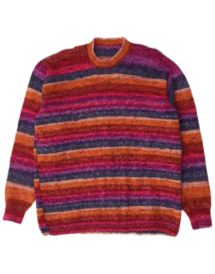 Vintage dame sweater med rund hals DK 16 Stor flerfarvet stribet