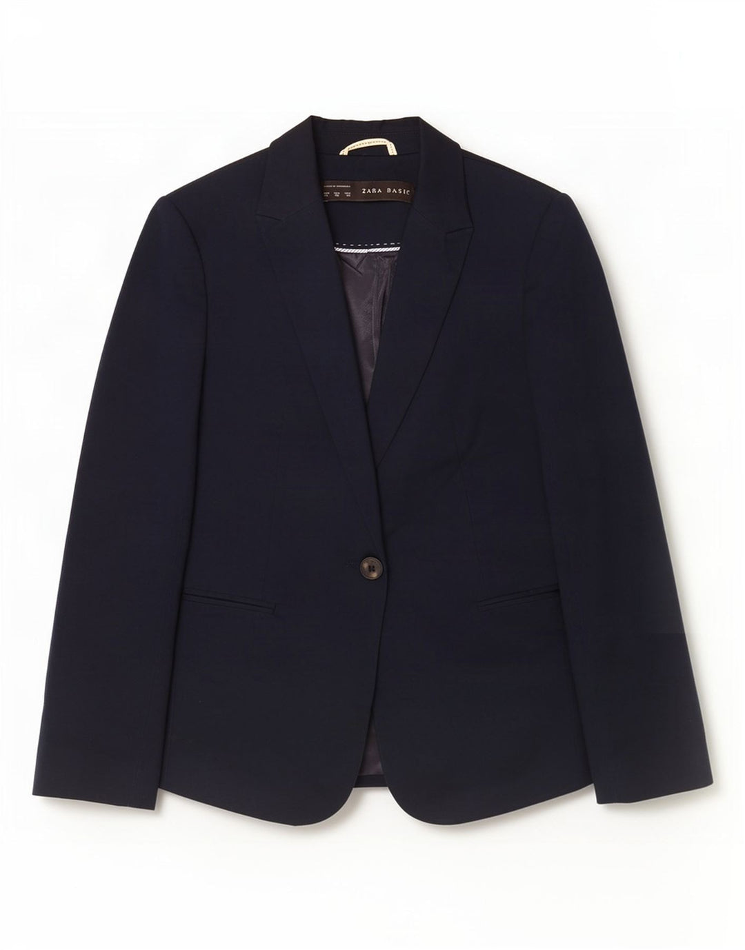 Zara Dame 1 Knap Blazer Jakke UK 6 XS Marineblå Bomuld