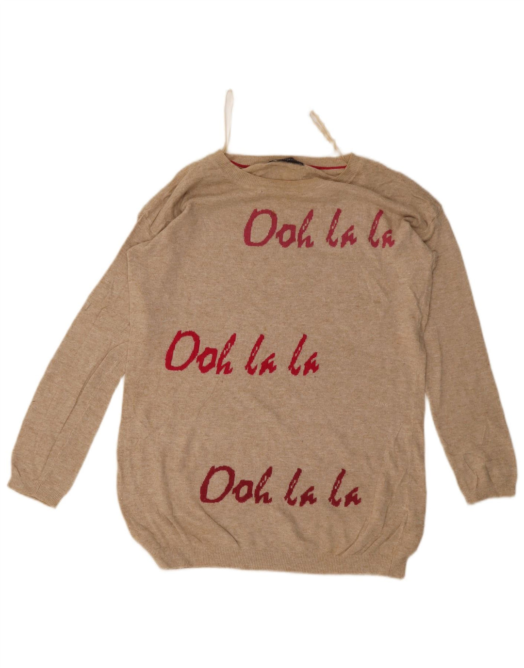 Marks & Spencer Dame Grafisk Boat Neck Jumper Sweater UK 12 Medium Beige