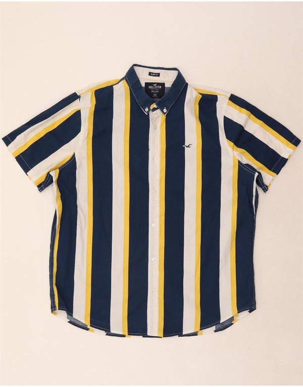 Hollister Kortærmet Slim Fit skjorte til mænd 2XL blå stribet bomuld