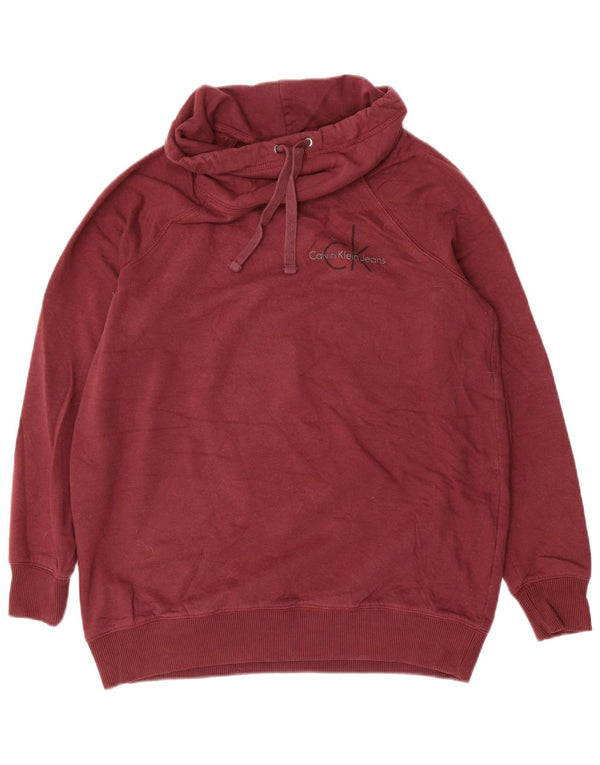 Calvin Klein Jeans Dame Grafisk Sweatshirt Jumper UK 10 Small Burgundy