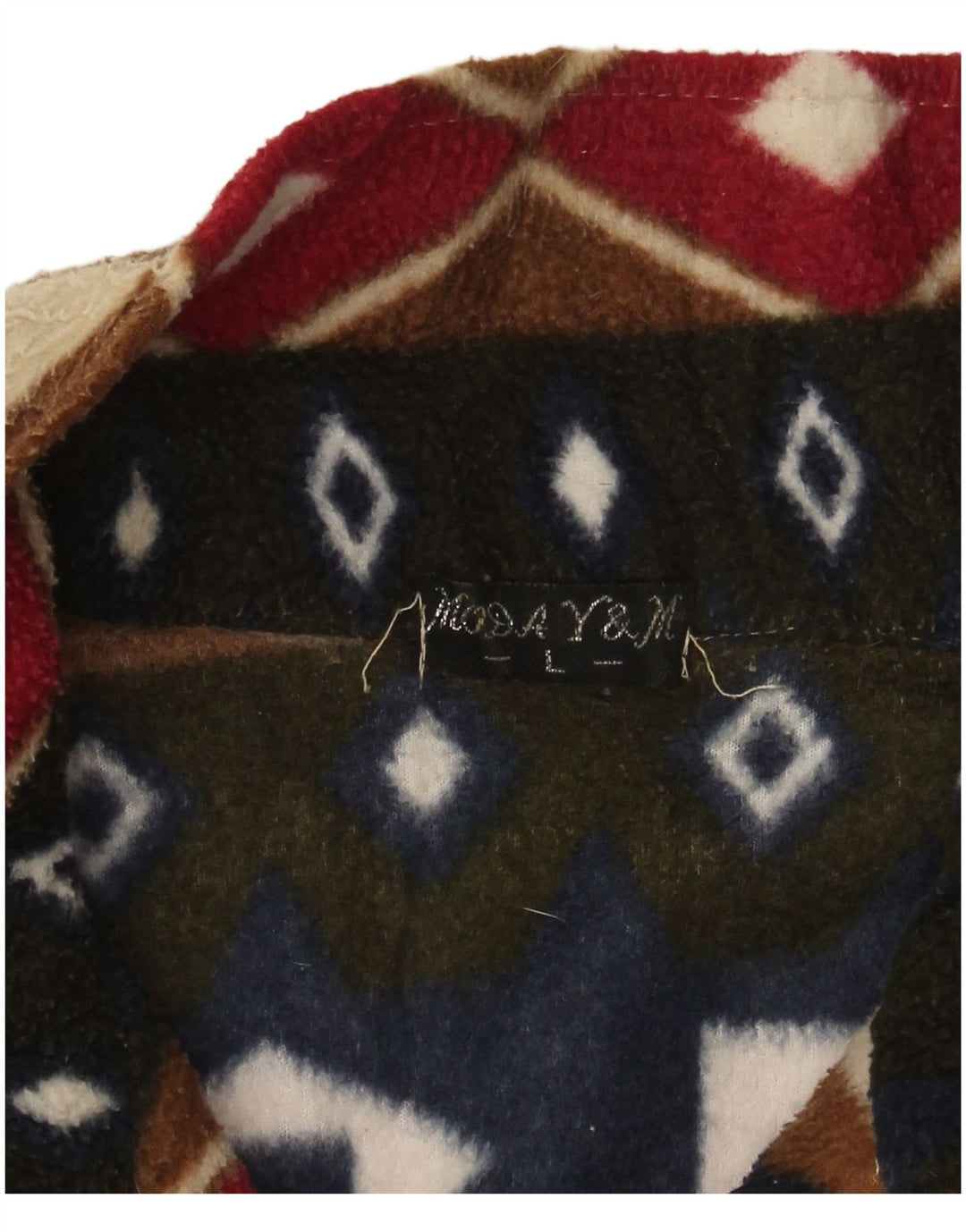 VINTAGE Dame Oversized Fleecejakke UK 16 Stor Flerfarvet Geometrisk