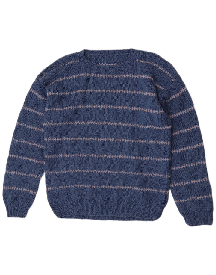 Vintage Herre Regular Fit Jumper Sweater med rund hals Medium blå stribet