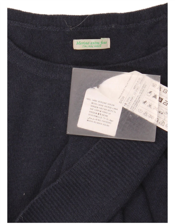 BENETTON Herre Boat Neck Jumper Sweater Small Navy Blue Virgin Wool