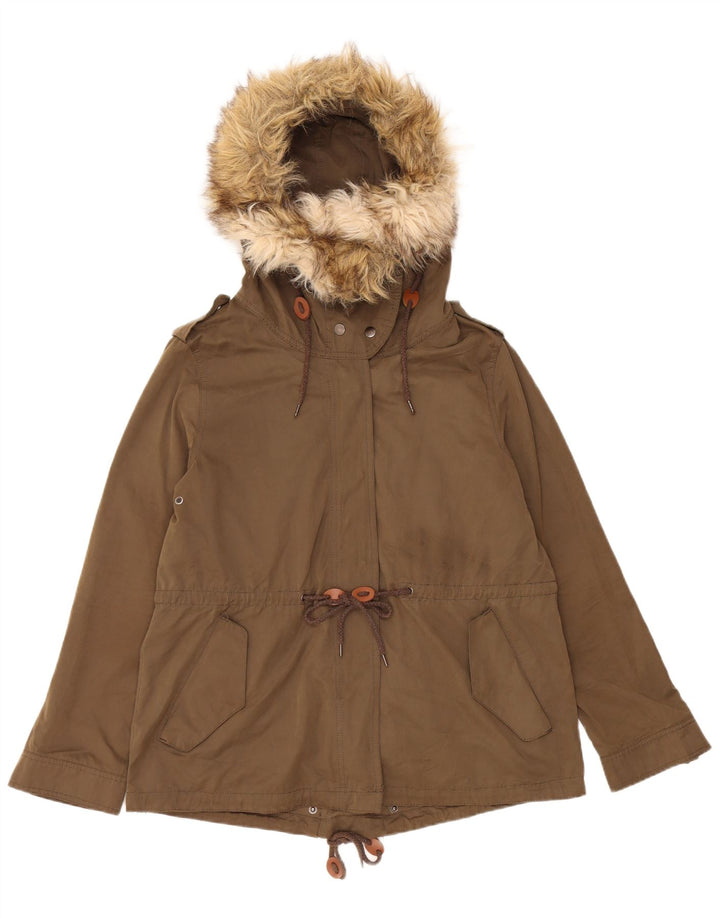 Zara Dame Hætte Vindjakke UK 16 Large Khaki