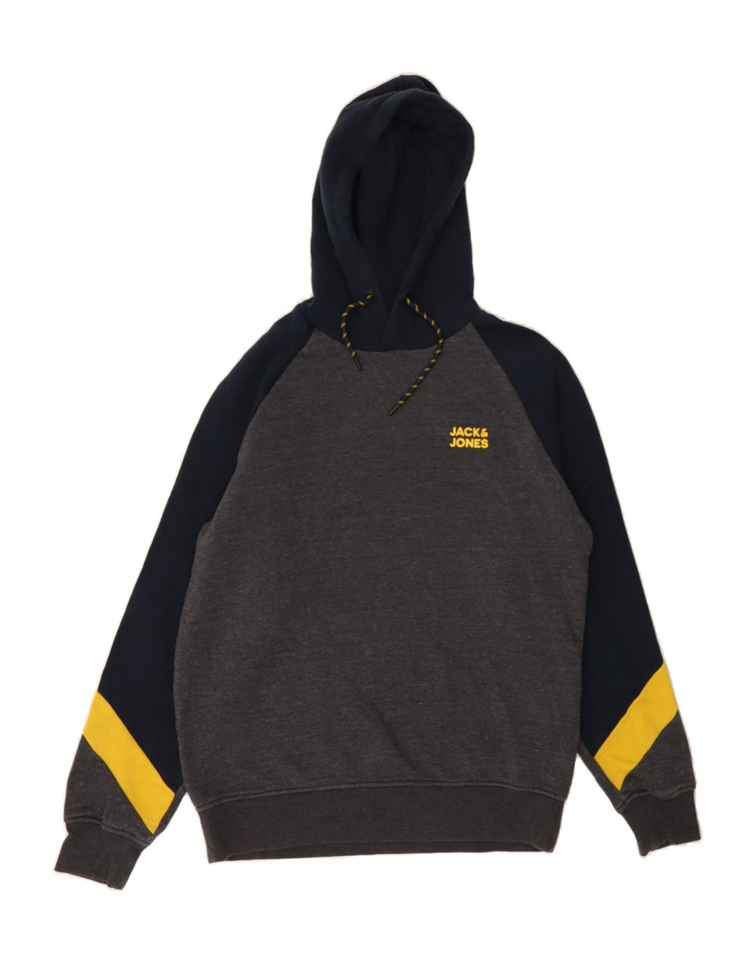 JACK & JONES Mens Hoodie Jumper Medium Grey Colourblock Polyester Vintage Jack & Jones and Second-Hand Jack & Jones from Messina Hembry 