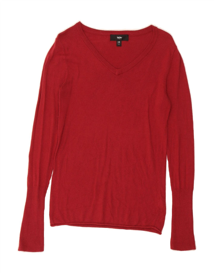 MOSSIMO Womens V-Neck Jumper Sweater UK 6 XS Red Nylon Vintage Mossimo and Second-Hand Mossimo from Messina Hembry 