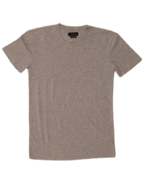 Zara Herre Super Slim Fit T-Shirt Top Lille Grå Flecked