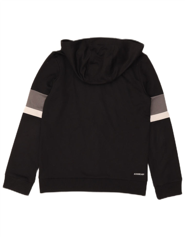 ADIDAS Boys Hooded Tracksuit Top Jacket 9-10 Years  Black Polyester