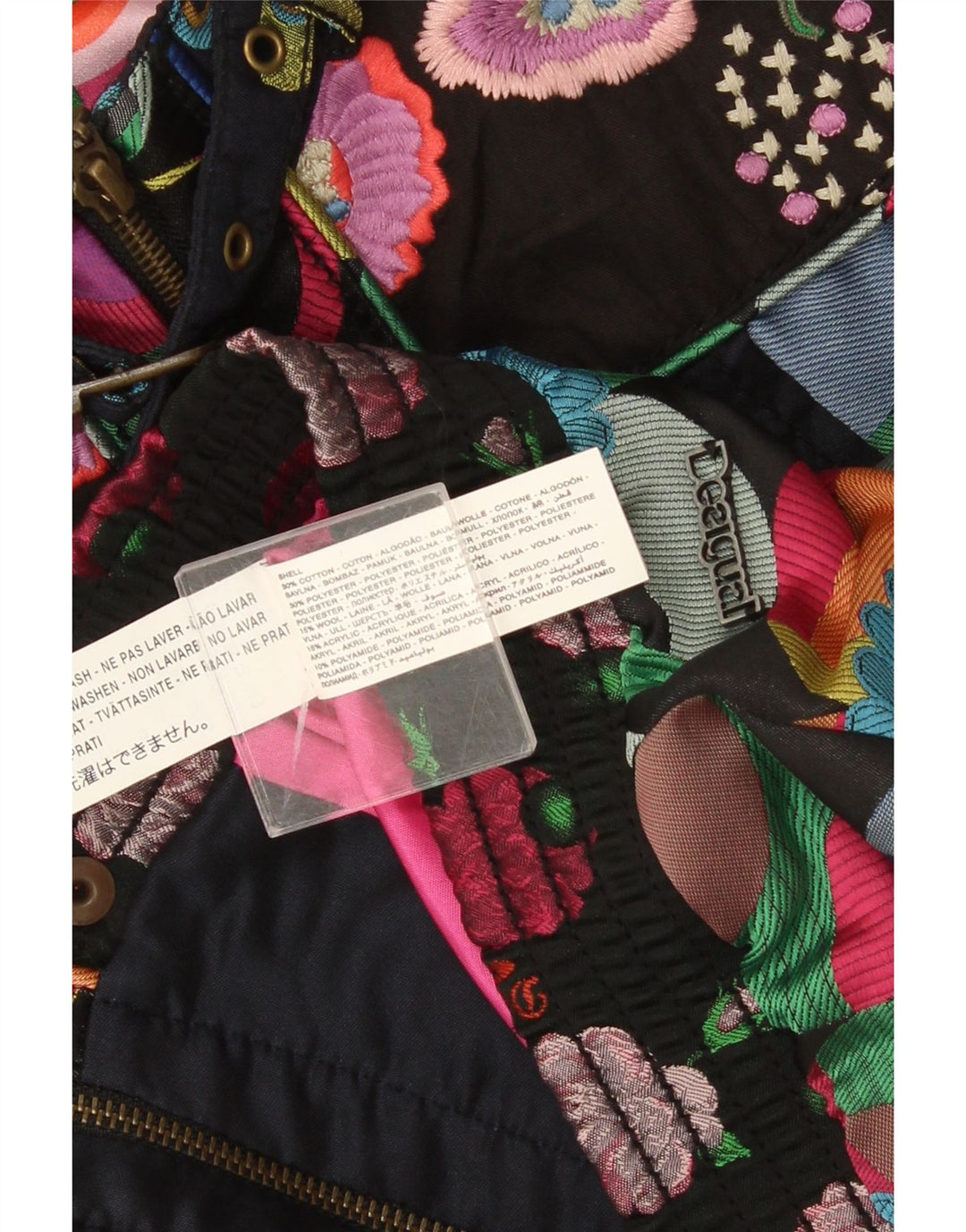 Desigual Kvinders abstrakt mønster Crop Bomber Jacket EU 46 XL Flerfarvet