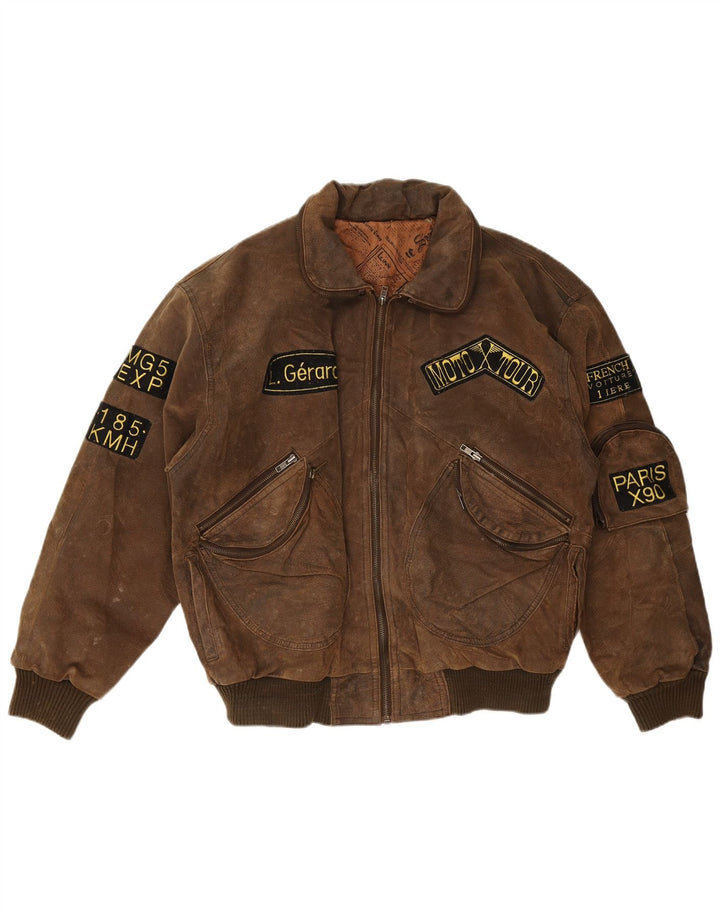 Vintage Herre Graphic Flight Aviator Jacket UK 38 Medium Brown
