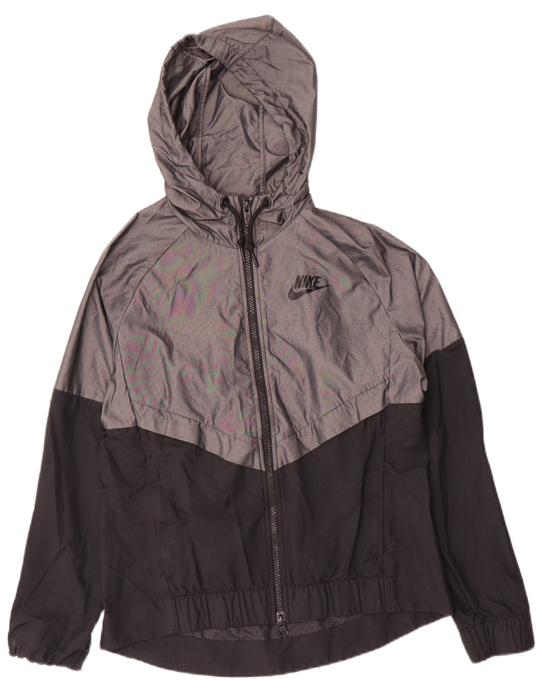 Nike Regnjakke med hætte til kvinder UK 10 Small Grey Colourblock Nylon