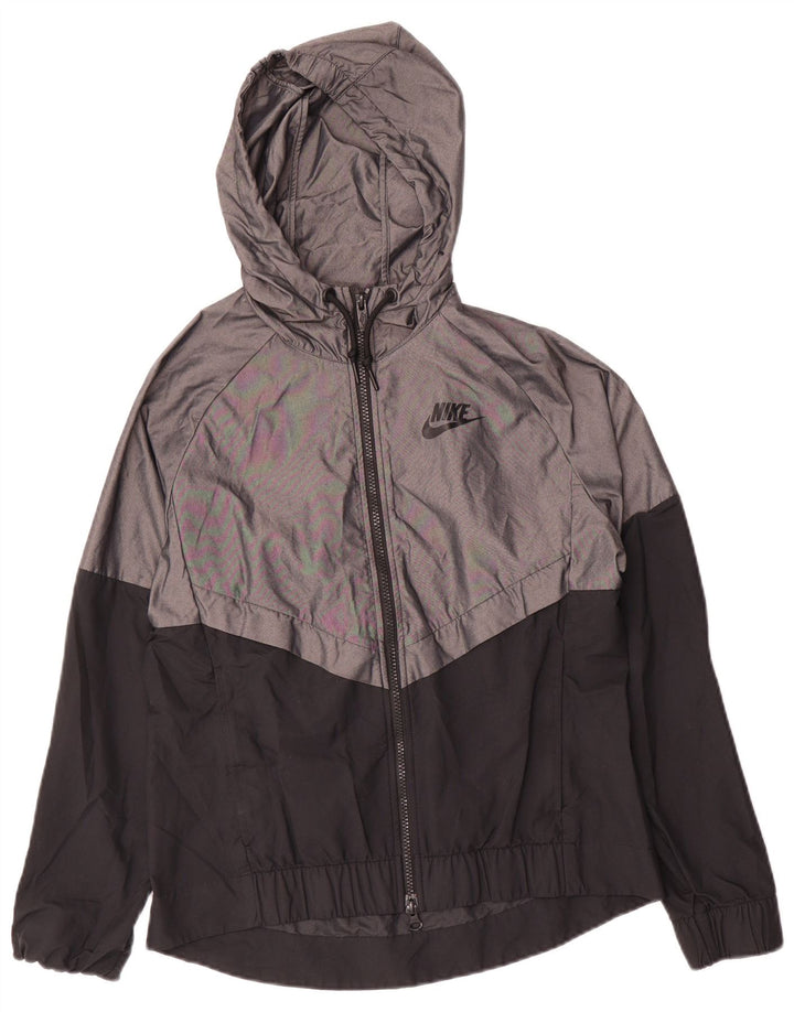 Nike Regnjakke med hætte til kvinder UK 10 Small Grey Colourblock Nylon