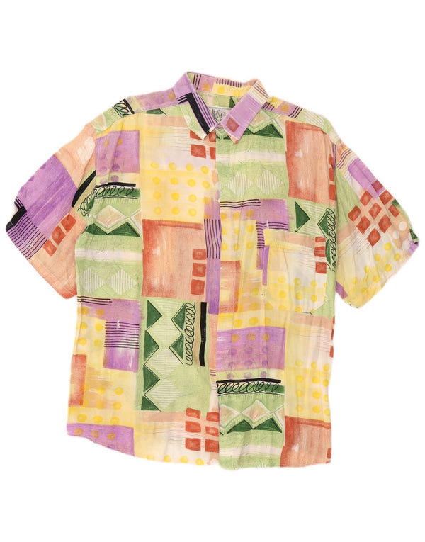 VINTAGE Kortærmet Herreskjorte Medium Flerfarvet Patchwork